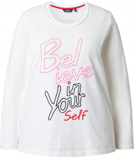 Ulla Popken Motivational Graphic Long Sleeve Tee Off-White - Bedrukte T-shirts voor dames - 
