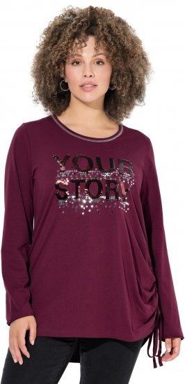 Ulla Popken Your Story Sequined Long Sleeve Tunic Tee Dark Ruby - Bedrukte T-shirts voor dames - 