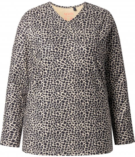 Ulla Popken Leopard Print Long Sleeve Ski Tee Black - Bedrukte T-shirts voor dames - 