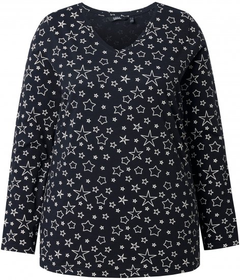 Ulla Popken Allover Printed Long Sleeve Tee Black - Bedrukte T-shirts voor dames - 
