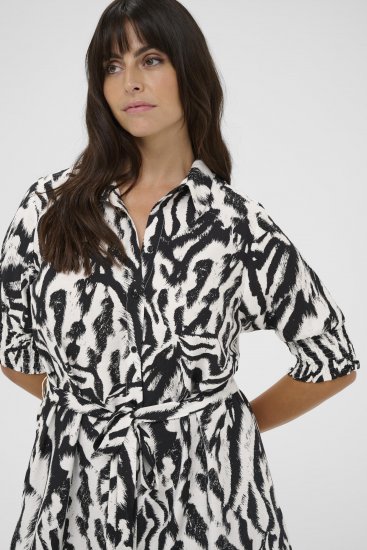 Kaffe Curve Alia Shirt Dress Black Chalk Animal - Midi jurken - 