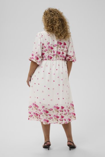 Kaffe Curve Rosa Midi Dress White Rose Border Flower - Kleedjes - 