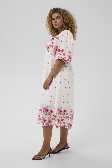Kaffe Curve Rosa Midi Dress White Rose Border Flower - Kleedjes - 