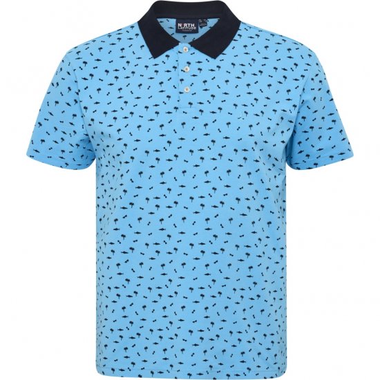 North Latitude Polo Pique Printed Turquoise - Polo shirts - Grote Maten Poloshirts Heren