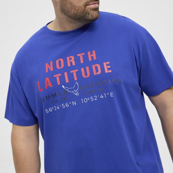 North Latitude T-shirt Printed Short Sleeve Blue - T-shirts - Grote Maten T-shirts Heren