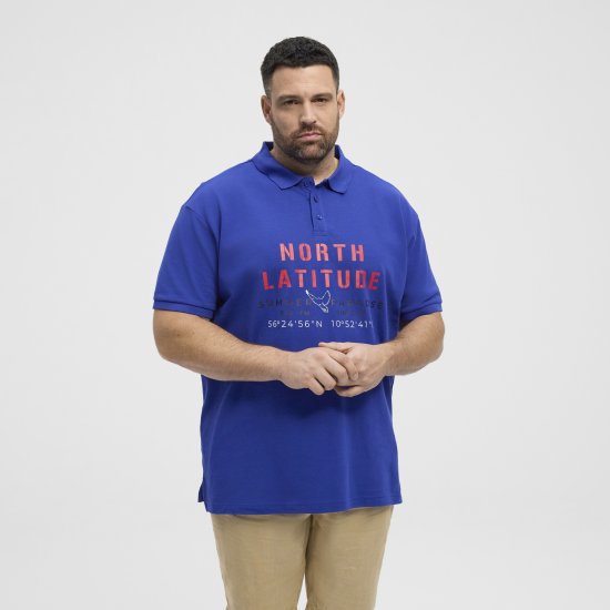 North Latitude Polo Pique Print Short Sleeve Cobalt Blue - Polo shirts - Grote Maten Poloshirts Heren