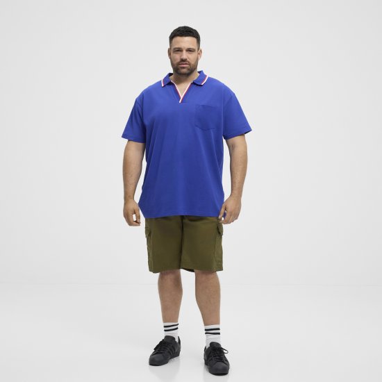 North Latitude Polo Pique V-Neck Blue - Polo shirts - Grote Maten Poloshirts Heren