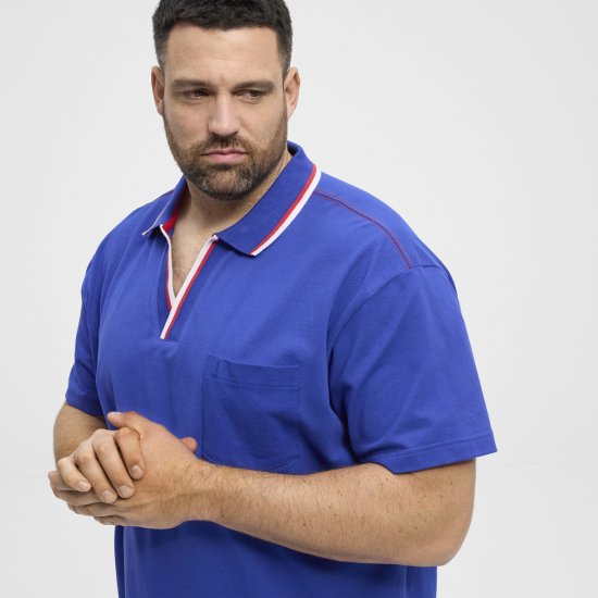 North Latitude Polo Pique V-Neck Blue - Polo shirts - Grote Maten Poloshirts Heren