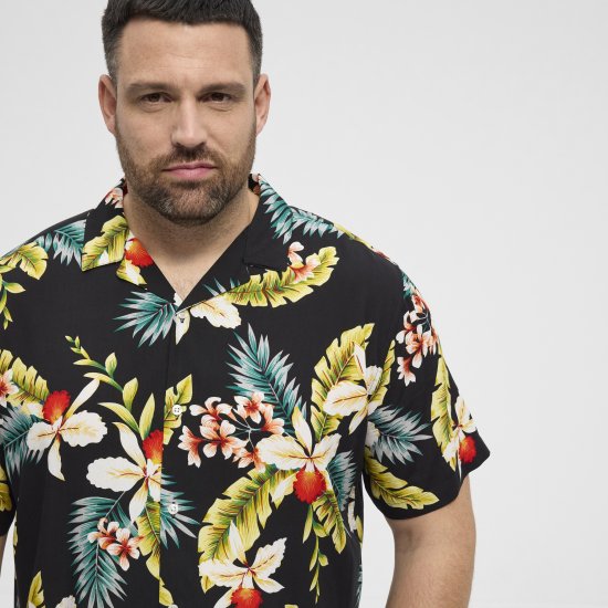 North Latitude Shirt Short Sleeve Printed Allover Black - Hemden - Overhemden Grote Maten Heren