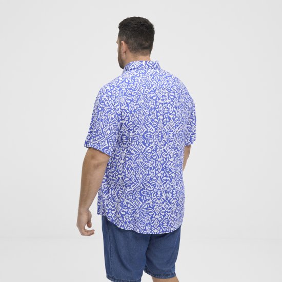 North Latitude Shirt Denim Printed Allover Blue - Hemden - Overhemden Grote Maten Heren