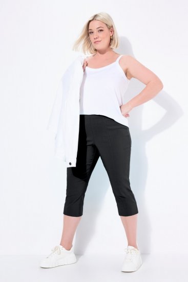 Ulla Popken Bengaline Elastic Waist Stretch Capri Pants Black - Stoffen broeken - Dames wijde broeken in grote maten