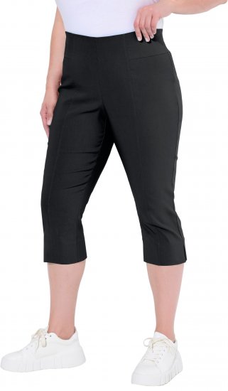Ulla Popken Bengaline Elastic Waist Stretch Capri Pants Black - Jeans & Broeken in Grote Maten – Plus Size - 