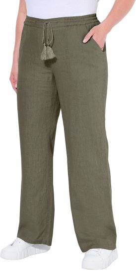 Ulla Popken Drawstring Elastic Waist Mary Fit Linen Pants Loden Green - Jeans & Broeken in Grote Maten – Plus Size - 