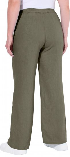 Ulla Popken Drawstring Elastic Waist Mary Fit Linen Pants Loden Green - Jeans & Broeken in Grote Maten – Plus Size - 