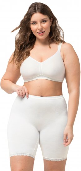 Ulla Popken Lace Hem Stretch Viscose Knit Bicycle Length Lounge Shorts White - Jeans & Broeken in Grote Maten – Plus Size - 
