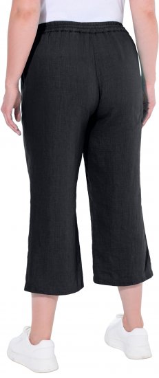 Ulla Popken Cool Linen Elastic Waist Capri Pants Black - Jeans & Broeken in Grote Maten – Plus Size - 