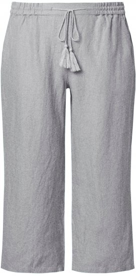 Ulla Popken Cool Linen Elastic Waist Capri Pants Light Grey Melange - Jeans & Broeken in Grote Maten – Plus Size - 