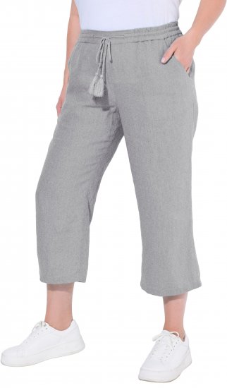 Ulla Popken Cool Linen Elastic Waist Capri Pants Light Grey Melange - Jeans & Broeken in Grote Maten – Plus Size - 