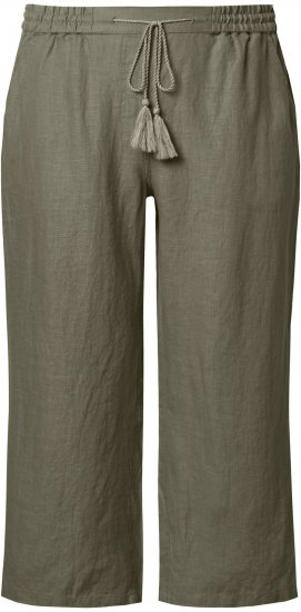 Ulla Popken Cool Linen Elastic Waist Capri Pants Loden Green - Jeans & Broeken in Grote Maten – Plus Size - 
