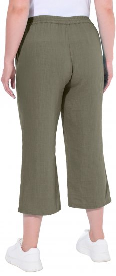 Ulla Popken Cool Linen Elastic Waist Capri Pants Loden Green - Jeans & Broeken in Grote Maten – Plus Size - 