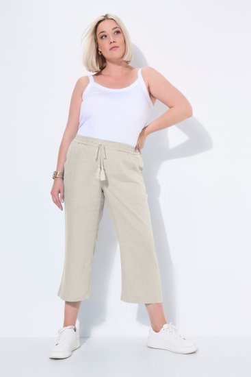 Ulla Popken Cool Linen Elastic Waist Capri Pants Brown - Jeans & Broeken in Grote Maten – Plus Size - 