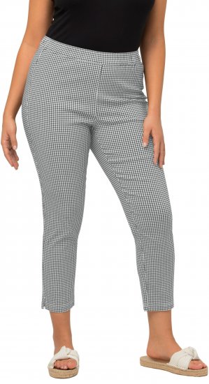 Ulla Popken Check Bengaline Slim Leg Sienna Fit Stretch Crop Pants Black - Jeans & Broeken in Grote Maten – Plus Size - 