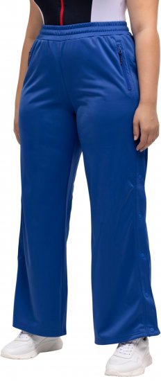 Ulla Popken Snap Placket Side Seam Wide Leg Recycled Polyester Knit Joggers Blue - Jeans & Broeken in Grote Maten – Plus Size - 