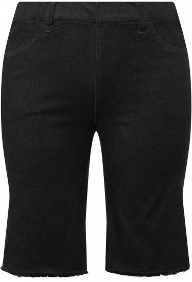 Ulla Popken Frayed Hemline Elastic Waistband Bermuda Shorts Black - Jeans & Broeken in Grote Maten – Plus Size - 
