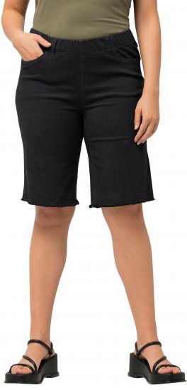 Ulla Popken Frayed Hemline Elastic Waistband Bermuda Shorts Black - Jeans & Broeken in Grote Maten – Plus Size - 