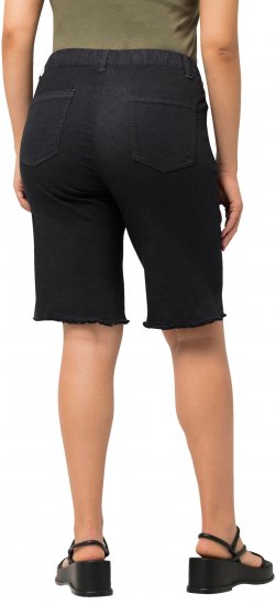 Ulla Popken Frayed Hemline Elastic Waistband Bermuda Shorts Black - Jeans & Broeken in Grote Maten – Plus Size - 