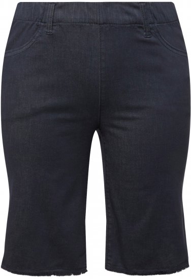 Ulla Popken Frayed Hemline Elastic Waistband Bermuda Shorts Navy - Jeans & Broeken in Grote Maten – Plus Size - 