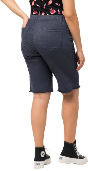Ulla Popken Frayed Hemline Elastic Waistband Bermuda Shorts Navy - Jeans & Broeken in Grote Maten – Plus Size - 