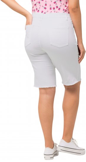 Ulla Popken Frayed Hemline Elastic Waistband Bermuda Shorts Snow White - Jeans & Broeken in Grote Maten – Plus Size - 