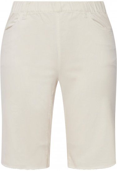 Ulla Popken Frayed Hemline Elastic Waistband Bermuda Shorts White - Jeans & Broeken in Grote Maten – Plus Size - 