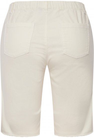 Ulla Popken Frayed Hemline Elastic Waistband Bermuda Shorts White - Jeans & Broeken in Grote Maten – Plus Size - 