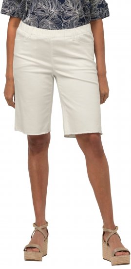 Ulla Popken Frayed Hemline Elastic Waistband Bermuda Shorts White - Jeans & Broeken in Grote Maten – Plus Size - 