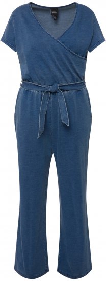 Ulla Popken Wrap Look Short Sleeve Denim Jumpsuit Blue - Jeans & Broeken in Grote Maten – Plus Size - 