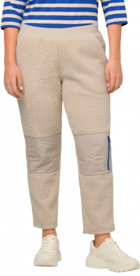 Ulla Popken Teddy Fleece Knee Patch Pants Beige - Jeans & Broeken in Grote Maten – Plus Size - 