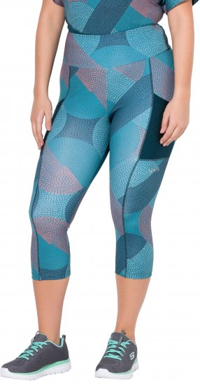 Ulla Popken Quick Dry Cropped Geometric Print Leggings Blue - Jassen - 