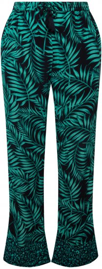 Ulla Popken Palm Leaf Print Elastic Waist Pants Navy - Jeans & Broeken in Grote Maten – Plus Size - 