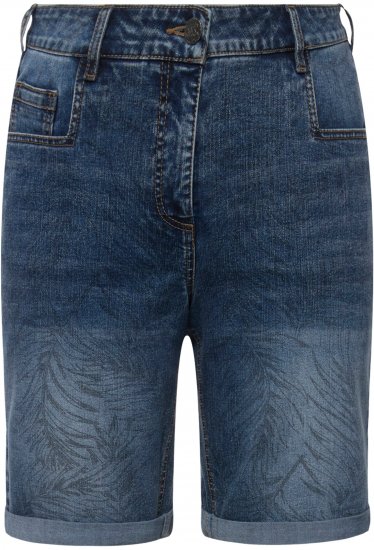 Ulla Popken Palm Print Denim Bermuda Shorts Blue Denim - Jeans & Broeken in Grote Maten – Plus Size - 