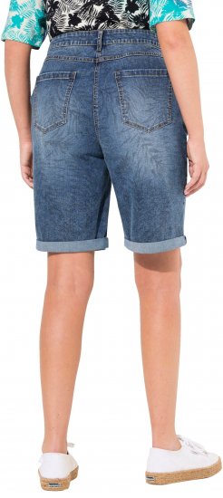 Ulla Popken Palm Print Denim Bermuda Shorts Blue Denim - Jeans & Broeken in Grote Maten – Plus Size - 