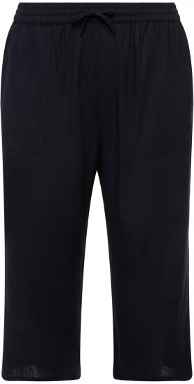Ulla Popken Cropped Linen Blend Elastic Waist Pants Navy - Jeans & Broeken in Grote Maten – Plus Size - 