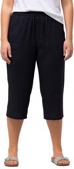 Ulla Popken Cropped Linen Blend Elastic Waist Pants Navy - Jeans & Broeken in Grote Maten – Plus Size - 