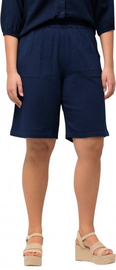 Ulla Popken Muslin Elastic Waist Wide Leg Shorts Blue - Jeans & Broeken in Grote Maten – Plus Size - 