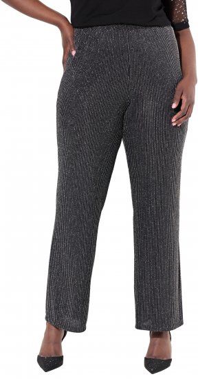Ulla Popken Sparkling Pinstripe Elastic Waist Pants Black - Jeans & Broeken in Grote Maten – Plus Size - 