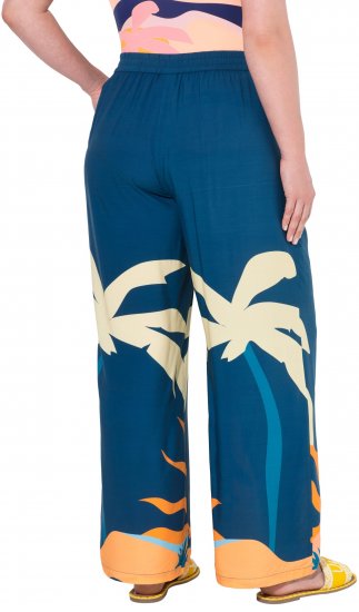Ulla Popken Abstract Landscape Elastic Waist Palazzo Pants Blue - Jeans & Broeken in Grote Maten – Plus Size - 