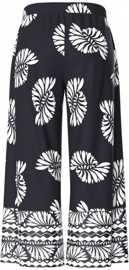 Ulla Popken Fossil Print Elastic Waist Palazzo Pants Black - Jeans & Broeken in Grote Maten – Plus Size - 