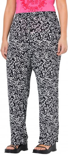Ulla Popken Leopard Print Elastic Waist Pants Black - Jeans & Broeken in Grote Maten – Plus Size - 