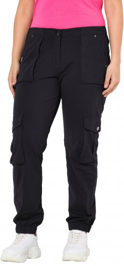 Ulla Popken Elastic Hem Stretch Fit Cargo Pants Black - Jeans & Broeken in Grote Maten – Plus Size - 